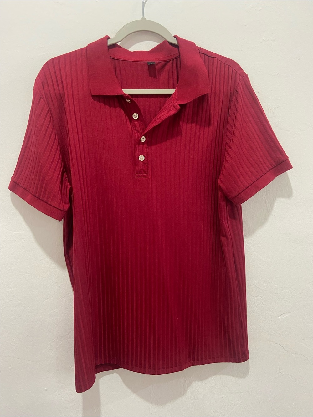 Classic Ribbed Polo Top in Deep Red